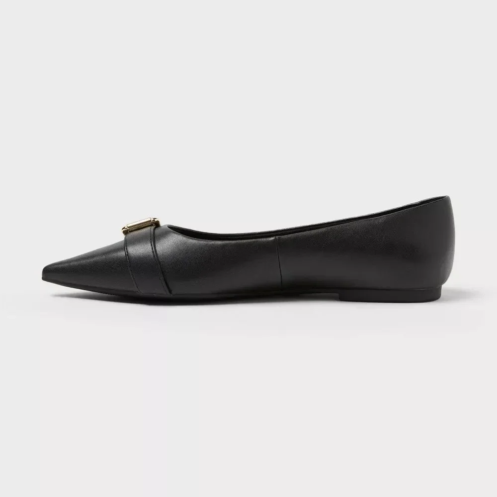 Women's A New Day Valentina Pointed Toe Buckle Flats‎ Black Size 7 New in Box